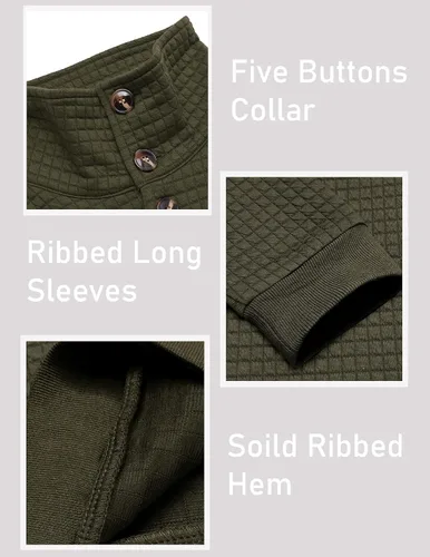 Vista 4 de COOFANDY Sudadera con cuello de cuarto para hombre, suéter de manga larga con diseño de gofres