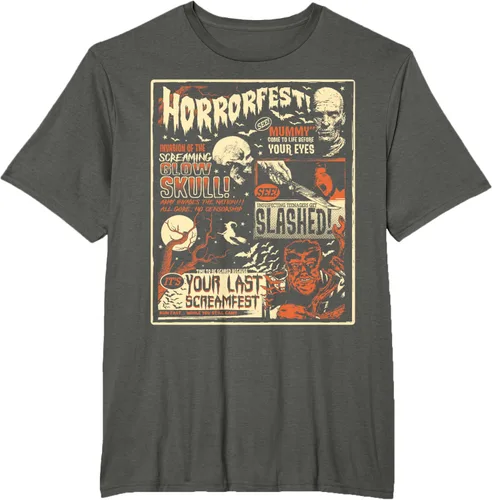Vista 6 de Vintage Horrorfest Movie Poster Terror Old Time Halloween Camiseta S Negro