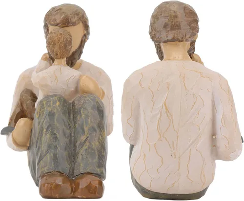 Vista 6 de Figura esculpida pintada a mano, estatua de resina de padre e hijo, aspecto realista, escultura de adorno resistente, artesanía para el hogar