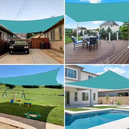 Vista 2 de E&K Sunrise - Toldo para exteriores, tipo vela, sombra, protección para rayos UV, Turquesa Verde