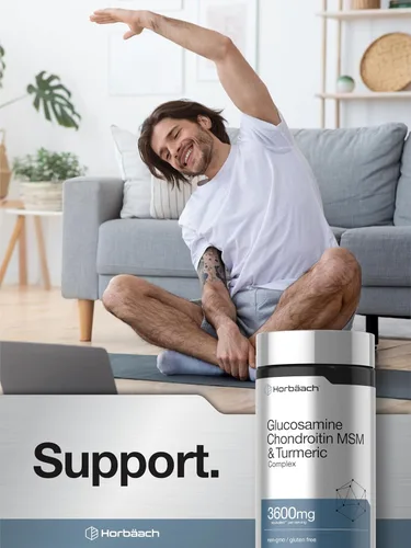 Vista 6 de Horbäach Glucosamina condroitina MSM 3600 mg 360 comprimidos Fórmula avanzada con cúrcuma Sin OMG, sin gluten Fórmula avanzada con cúrcuma