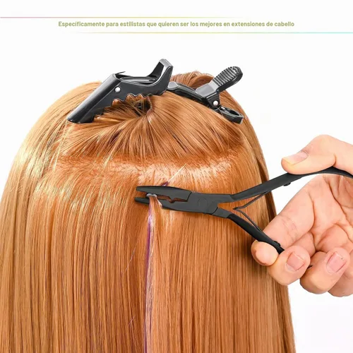 Vista 5 de Kit de herramientas para extensiones de cabello EHDIS de acero inoxidable, juego de alicates para micro enlaces de cuentas de cabello y removedor