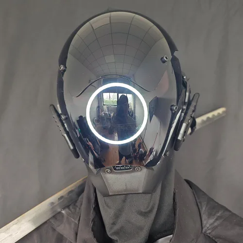 Vista 6 de Máscara punk cosplay para hombres, máscara de luz redonda LED para mujeres, cosplay, Halloween, fiesta, festival de música, accesorios