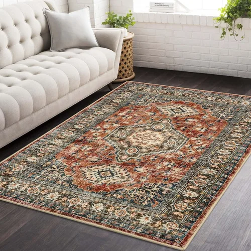 Vista 54 de Lahome Alfombra oriental lavable de área pequeña, 2 x 3 pies, para entrada, cocina, ultra fina, suave, tapete antideslizante para puerta de Azul