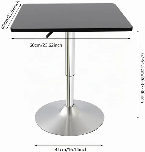 Vista 3 de Mesa de bar, mesa de bar cuadrada, para bebidas, café, mesa moderna, altura ajustable, mesa giratoria de 360°, mesa de cóctel alta, mesa de bistró