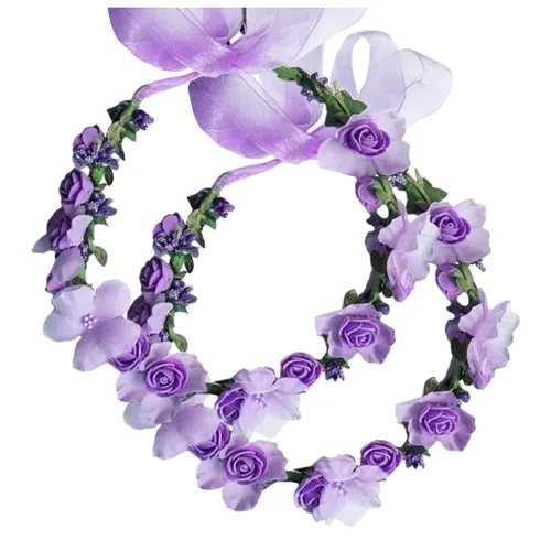Vista 10 de Diadema con corona de flores, corona, guirnalda, bandas para el pelo, diseño floral, boda, novia, lazo, decoración de fiesta, tocado, tocado