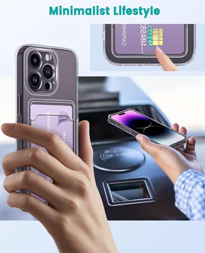 Vista 6 de Funda transparente compatible con iPhone 14 Pro con ranura para tarjetero, a prueba de golpes, funda protectora de silicona suave y delgada, funda