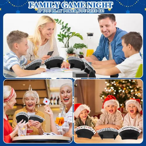 Vista 4 de Shappy Paquete de 4 tarjeteros para niños y adultos, manos libres, para noches familiares, fiestas de juego de póquer de canasta (negro)