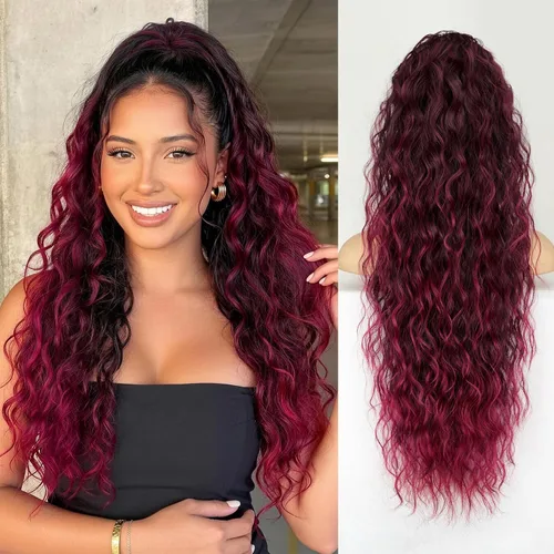 Vista 8 de KooKaStyle Extensión de cola de caballo con cordón de 26 pulgadas (66 cm) para mujeres, extensiones de cabello sintético rizado largo para uso