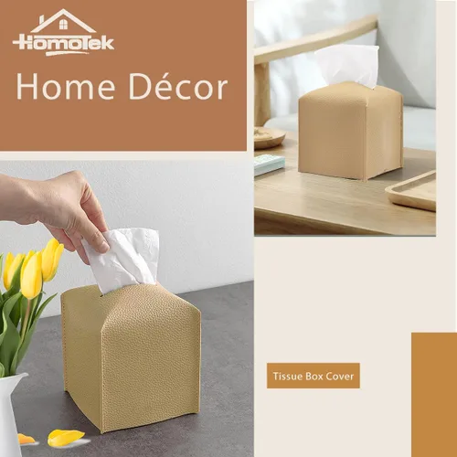 Vista 7 de HOMOTEK Paquete de 2 fundas para caja de pañuelos, soporte cuadrado de piel sintética, organizador de papel decorativo para baño, mesitas de noche