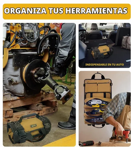 Vista 7 de Organizador de bolsas enrollables para herramientas – Bolsa de herramientas enrollable portátil resistente con llave enrollable para mecánicos