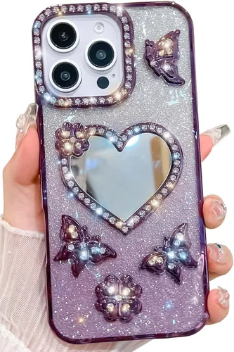 Vista 7 de Funda magnética de lujo con purpurina compatible con iPhone 13 Pro Max de 6.7 pulgadas, bonita funda transparente con diamantes de imitación