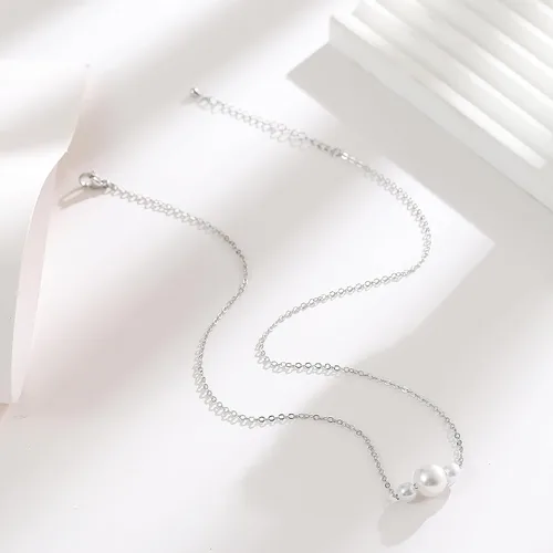 Vista 5 de Collner Delicado collar de perlas chapado en oro de 14 quilates, bonito collar de perlas individuales elegante gargantilla de perlas pequeñas