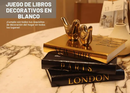 Vista 3 de Libros decorativos para decoración del hogar con pequeñas estatuas de pájaros doradas, decoración del hogar dorada, decoración de libros de mesa