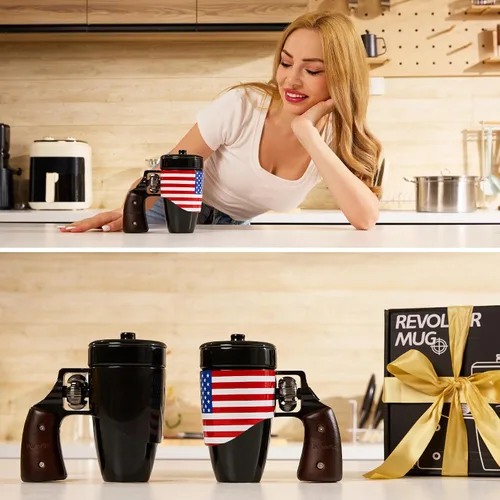 Vista 8 de Taza de pistola Pukomc, taza de café de cerámica, regalos del día del padre para papá, regalos de cumpleaños para hombres y mujeres, taza de café