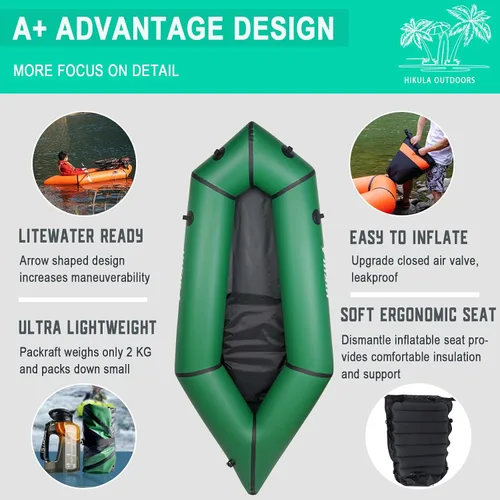 Vista 3 de Inflatable Lightweight TPU PackRaft Eco-Friendly White Water Rafting Micro Inflatable Kayak Canoe Carry Bag Included