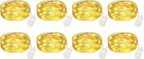 Vista 8 de VOOKRY Paquete de 8 guirnaldas de 30 luces LED que funcionan con pilas, 10 pies de cable rojo mini plateado luciérnaga luces de luna estrellada