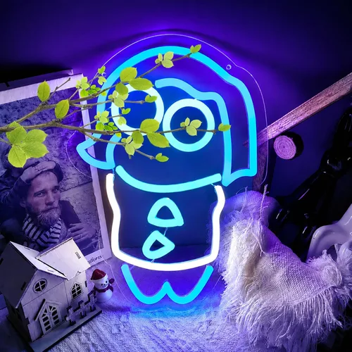 Vista 18 de Coron Letrero de Neón de Loro Luces de Neón para Decoración de Bar, Luces de Cerveza de Palmera Letrero de Neón LED Regulable Letreros Luminosos Azul