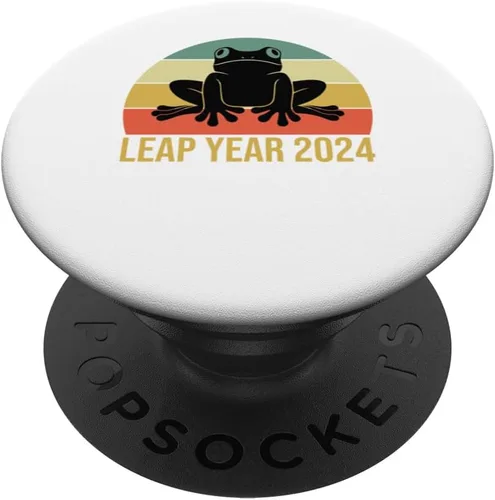 Vista 6 de Leap Frog Year Day 2024 Birthday February 29th Rainbow Retro PopSockets MagSafe PopGrip for iPhone