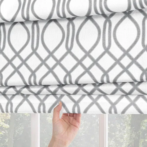 Vista 4 de Sun Zero Dyer Modern Trellis Total Blackout - Persiana romana sin cordón, 31 x 64 pulgadas, color blanco