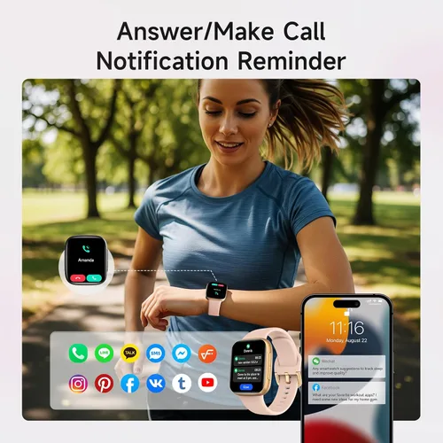 Vista 3 de Reloj inteligente para mujeres, pantalla AMOLED ultra clara de 1.85 pulgadas, smartwatch compatible con iPhone/Samsung/Android, rastreador