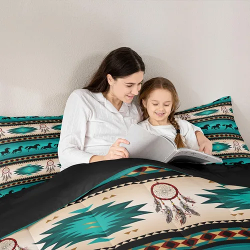 Vista 3 de Juego de ropa de cama con relleno de edredón con diseño de caballo y atrapasueños para niños, adolescentes y hombres, juego de edredón con estampado