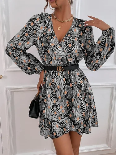 Vista 5 de WDIRARA Vestido corto de manga larga de piel de serpiente para mujer
