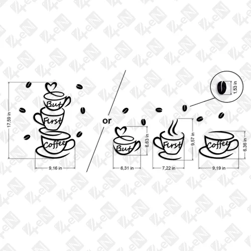 Vista 6 de 4eN Letrero de pared con texto en inglés «But First Coffee» – Decoración moderna de madera MDF para cocina y cafetería – Elegante decoración