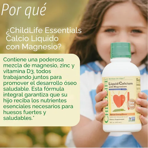 Vista 3 de Calcio/Magnesio líquido de Child Life, sabor natural a naranja, botella de plástico de 16 fl -, LCM2, 16 onza, Default, 1, 1 Calcio, magnesio