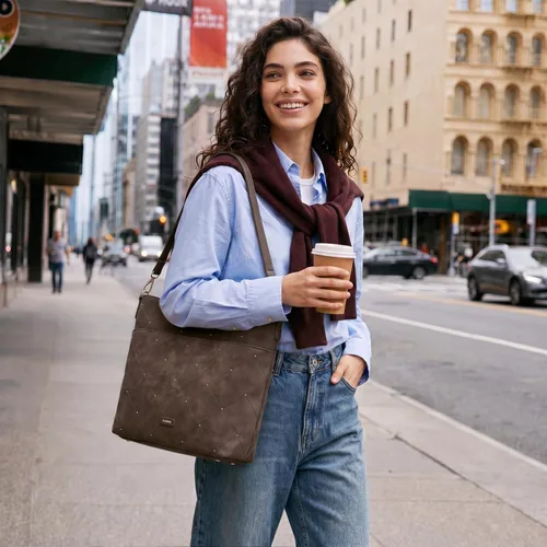 Vista 2 de S-ZONE Monederos de gamuza sintética para mujer, bolso tipo cubo, bolsa Café