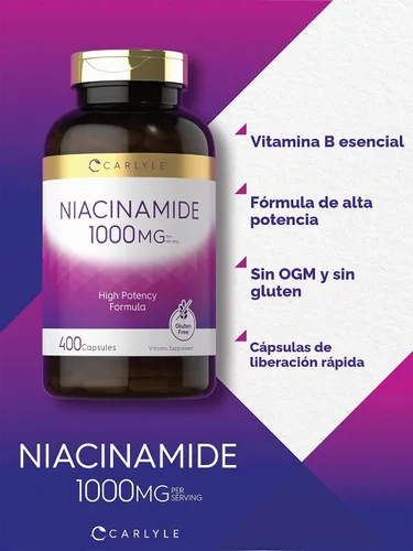 Vista 3 de Carlyle Niacinamida 1000 mg 400 Cápsulas Fórmula de alta potencia