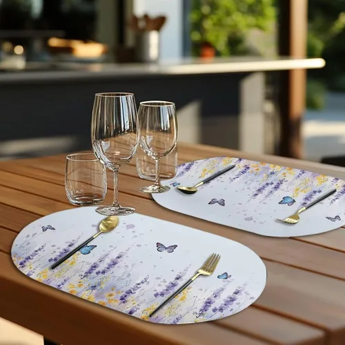 Vista 5 de Buteterfly - Juego de 2 manteles individuales con diseño ovalado, impermeables, lavables, resistentes al calor, decoración del hogar, cocina