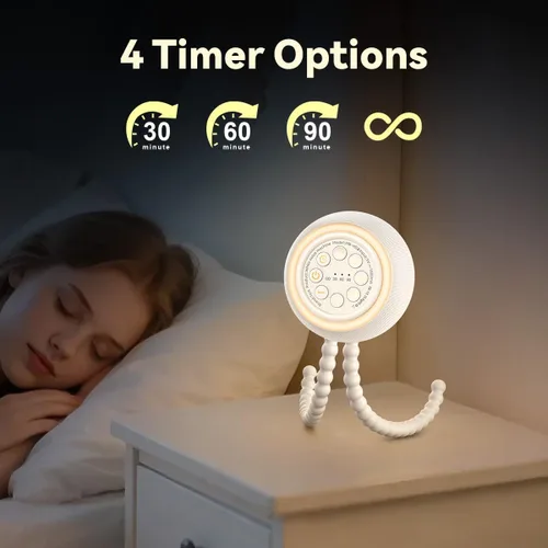 Vista 4 de Easysleep Máquina de sonido portátil para bebé y adulto, máquina de ruido blanco con 30 sonidos relajantes, 32 niveles de volumen, 4 temporizadores