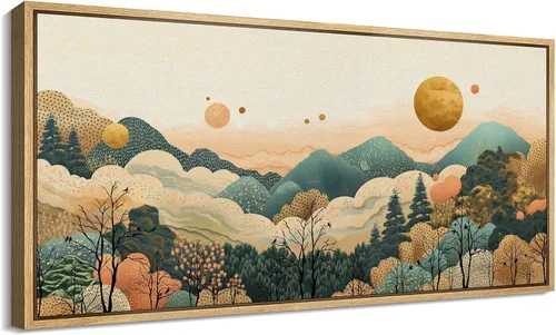 Vista 42 de SIGNFORD Lienzo enmarcado extragrande para pared, diseño de flores silvestres, paisaje, campo escénico con flores florecientes, ilustraciones