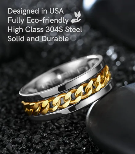 Vista 3 de King Ring Anillo giratorio de 0.315 pulgadas, anillo plano pulido fino para hombres y mujeres con cadena cubana, diseñado en Estados Unidos