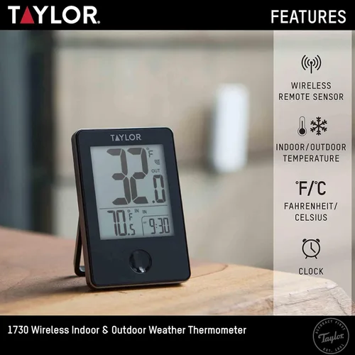 Vista 3 de Taylor Termómetro digital inalámbrico para interiores y exteriores (negro) y termómetro digital de nivel de comodidad e higrómetro (negro)