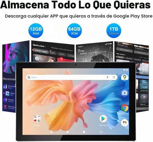Vista 4 de Tableta de 10 pulgadas Android 15 (NO GO) Tablets 2 en 1 tableta con teclado 12 GB RAM+64 GB ROM (soporta expansión de 1 TB) Tableta 2MP+8MP Cámara