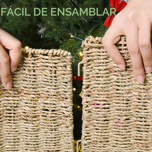 Vista 3 de Rocinha - Cesta para collar de árbol de Navidad de ratán - Anillo de árbol de Navidad rústico hecho a mano