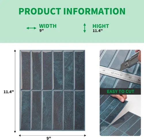 Vista 3 de LONGKING 10 hojas azules de despegar y pegar para pared de cocina, azulejos de pared contra salpicaduras de cocina, azulejos impermeables para baño