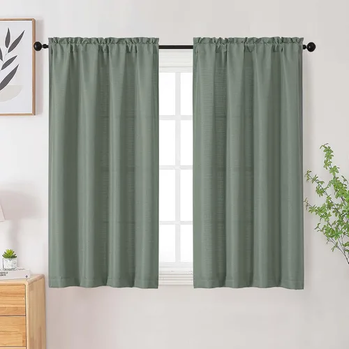 Vista 139 de Cortinas de lino para dormitorio y sala de estar de 96 pulgadas de largo, juego de 2 paneles, con bolsillo para cortinero, filtrado de luz, textura