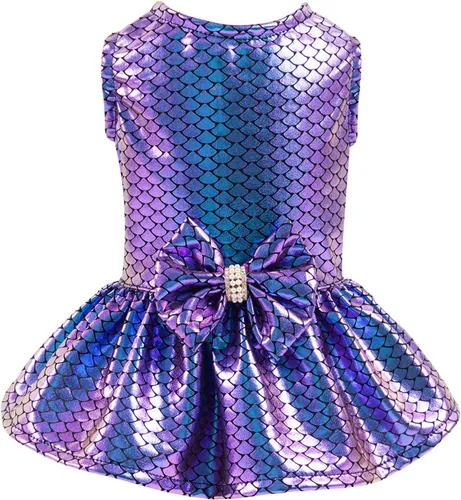 Vista 5 de CuteBone - Vestidos brillantes de sirena de verano para cachorros, para perros pequeños, falda de lentejuelas DD11XS