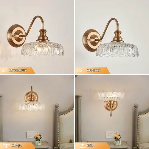 Vista 4 de HDDFL Aplique de pared vintage en latón mate para mesita de noche, lámpara de pared para dormitorio, accesorios de iluminación en puerta para sala