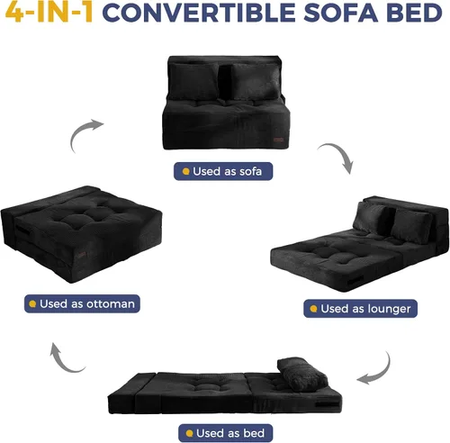 Vista 4 de MAXYOYO - Sofá cama convertible, sofá biplaza plegable con almohada, 4 en 1, sofá plegable copetudo, sofá de espuma para el suelo, silla perezosa