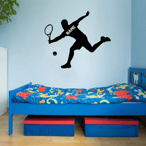 Vista 2 de VWAQ - Adhesivo decorativo para pared, diseño de jugador de tenis Negro