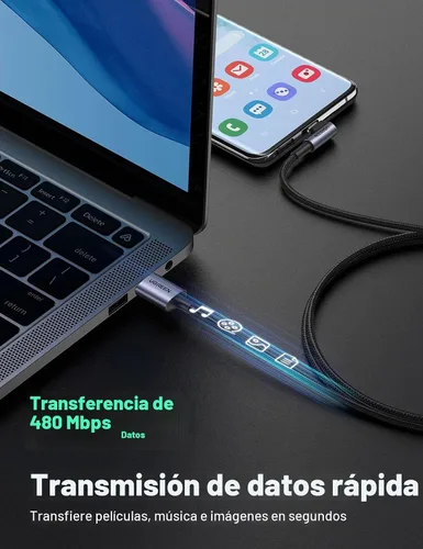 Vista 4 de UGREEN Cable USB C de ángulo recto, cable USB A a USB C de 90 grados tipo C compatible con iPhone 16/16 Plus/16 Pro/16 Pro Max/15, Galaxy