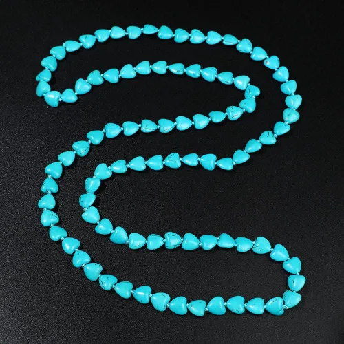 Vista 2 de Fuqimanman2020 Collar largo de cuentas turquesa con cuentas redondas infinitas de múltiples capas, corazón, yoga, meditación, oración, piedras
