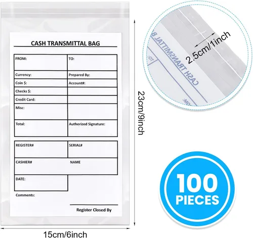 Vista 2 de Lewtemi 100 bolsas de transferencia de efectivo para depósito bancario, a prueba de manipulaciones, bolsas de poliuretano transparente