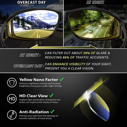 Vista 6 de URUMQI Gafas de conducción de visión nocturna para hombres y mujeres, lentes polarizados antirreflejos, lentes de alta definición amarillas