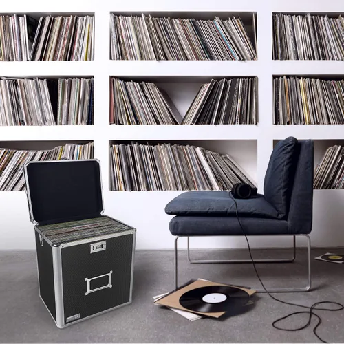 Vista 2 de Vaultz Caja de almacenamiento para discos de vinilo, soporte y organizador de 50 álbumes, gran alternativa a la caja de LP endeble, 14.4 x 13.4 x
