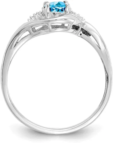 Vista 2 de Anillo de compromiso de oro blanco macizo de 14 k con topacio azul (0,02 quilates)